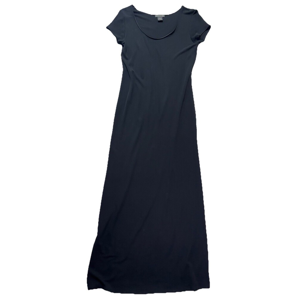 Banana Republic Black Maxi Dress M Short sleeve Boat Neck Semi Sheer Stretch